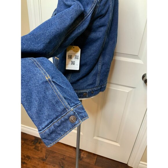 Levi Strauss & Co Dark Wash Faux Shearling Snap Button Up Jean Jacket Size M - Picture 6 of 11